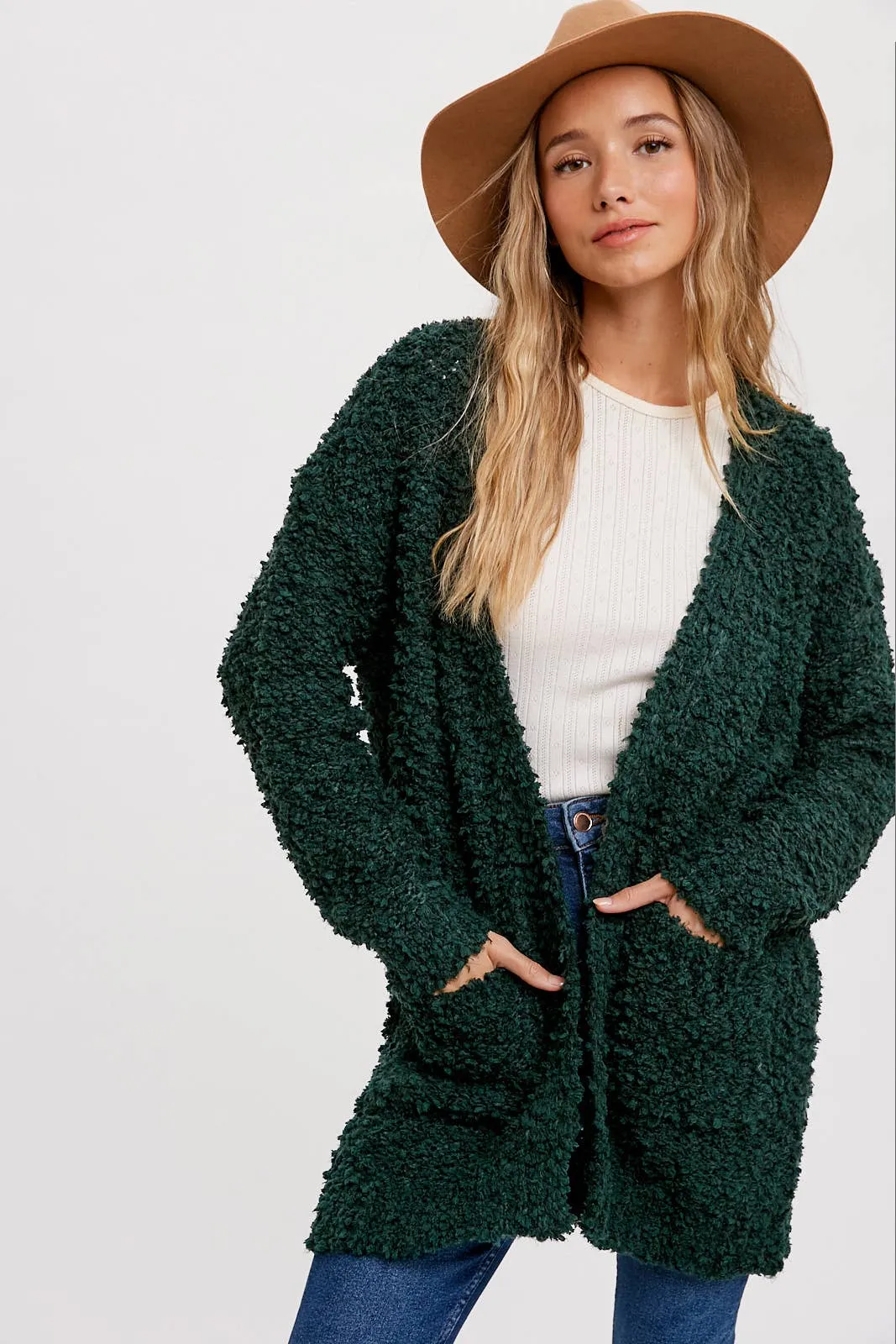 FLUFFY BOUCLÉ OPEN FRONT CARDIGAN