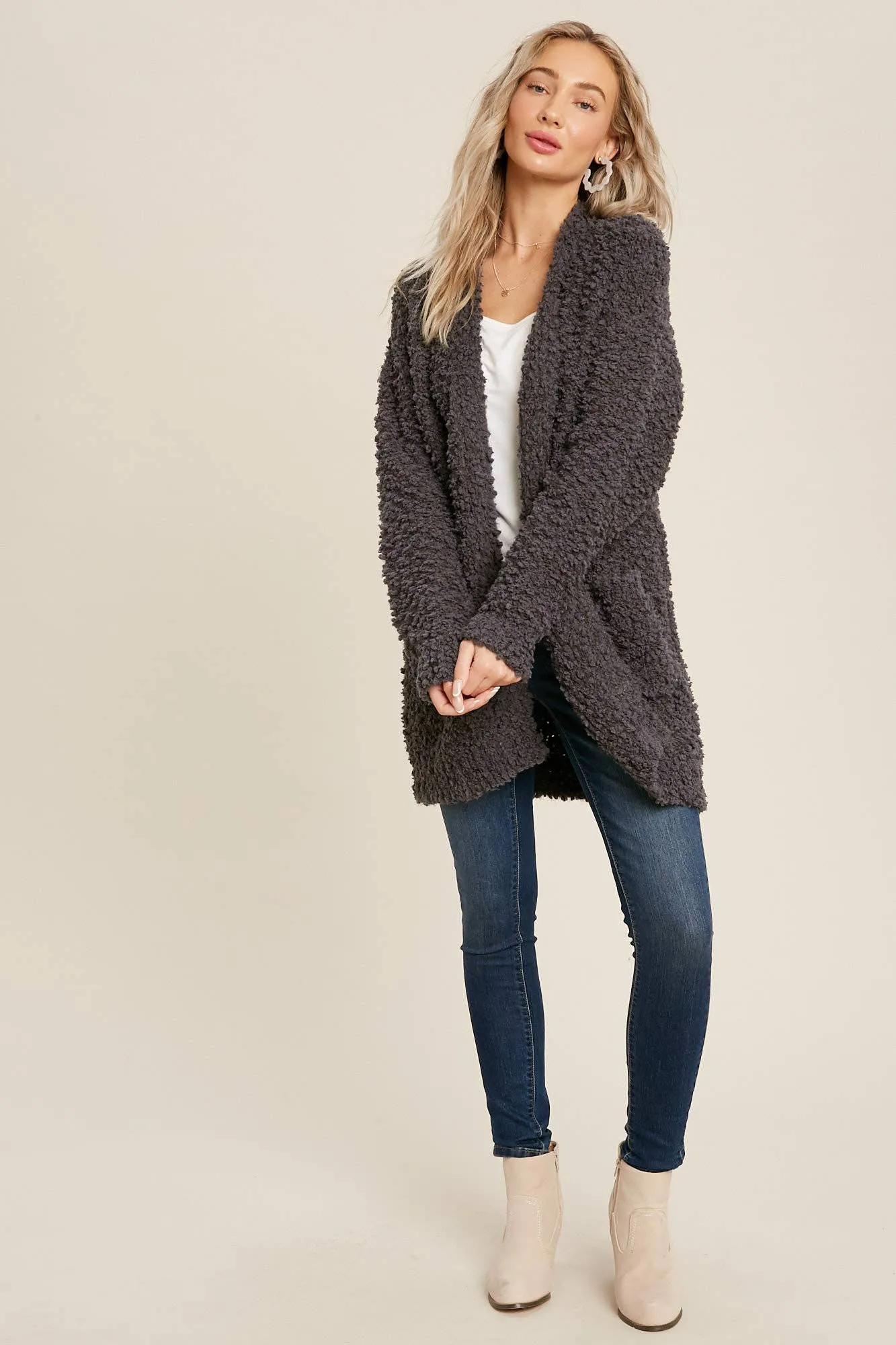 FLUFFY BOUCLÉ OPEN FRONT CARDIGAN