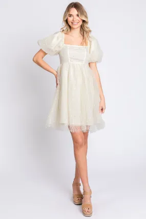 Geegee Pearl Mesh Puff Sleeve Babydoll Dress