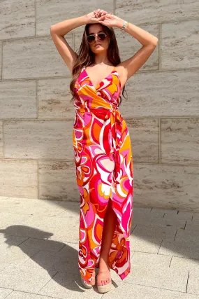 Girl in Mind Mia Pink and Orange Wrap Maxi Dress