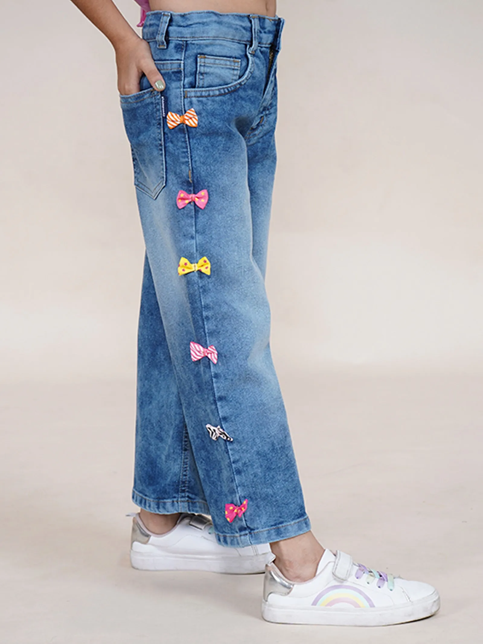 Girls Multiple Small Bow Detailed Jeans