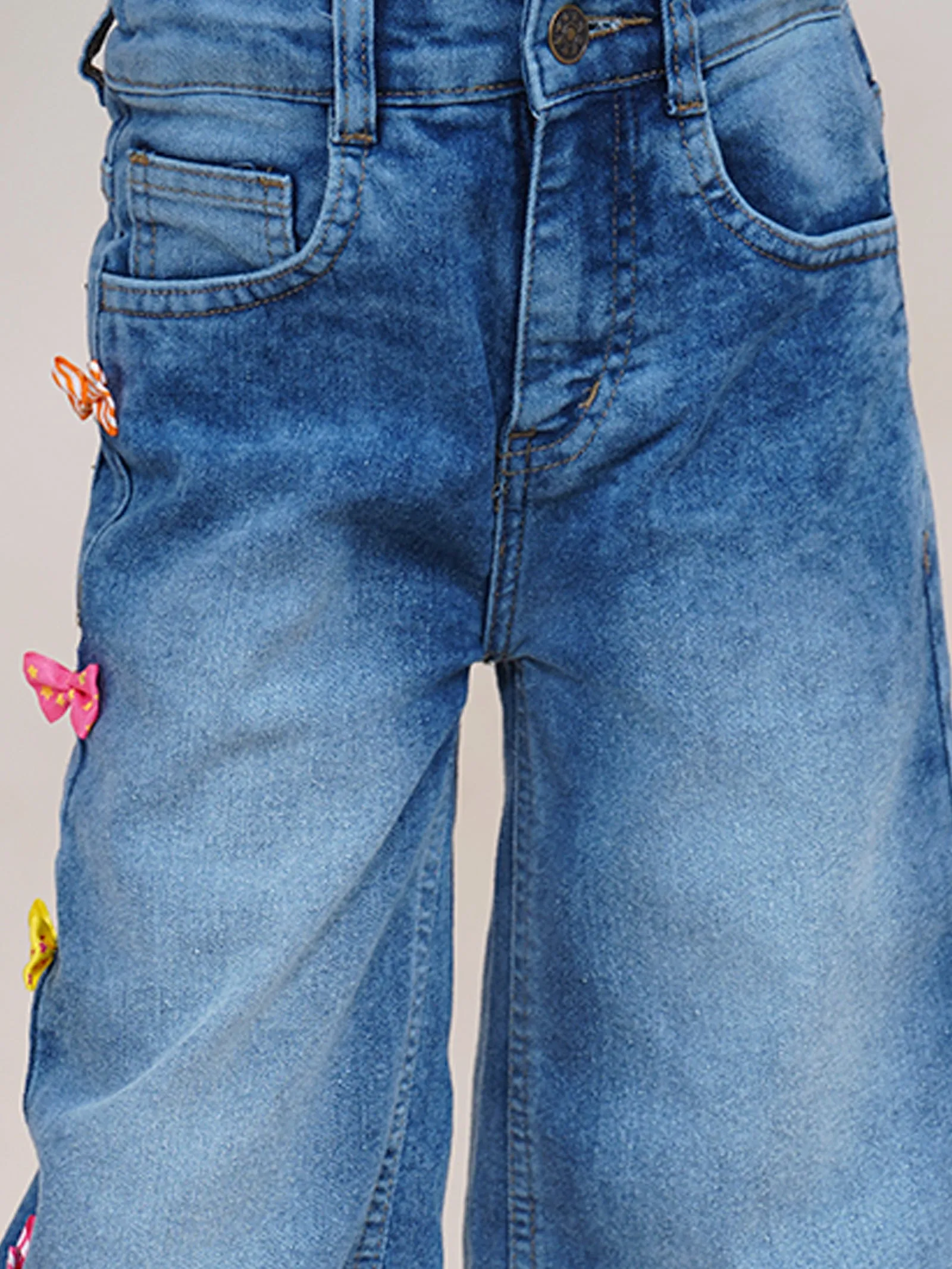 Girls Multiple Small Bow Detailed Jeans