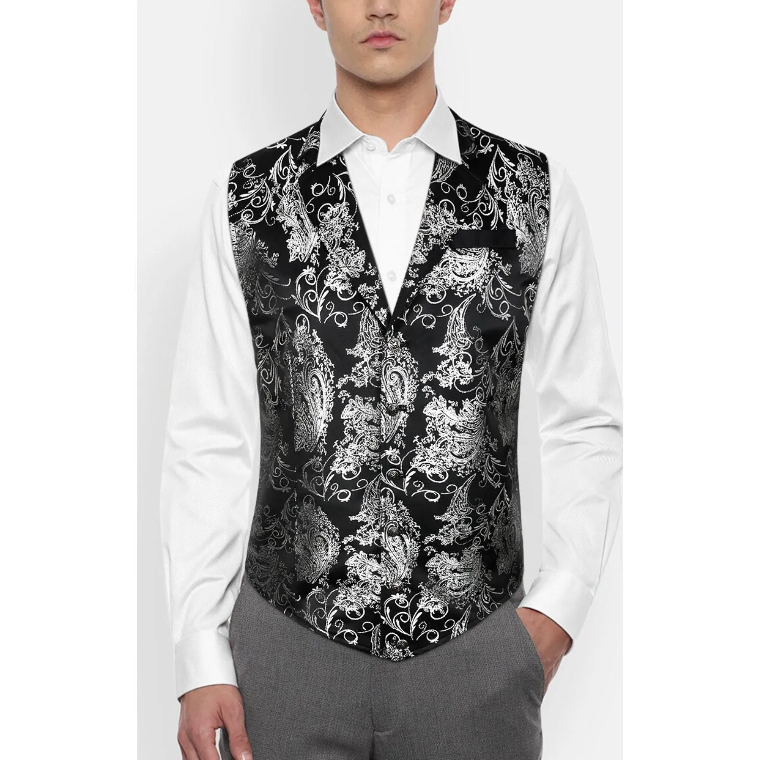 Gothic Lapel Party Vest for Men - BLACK/SILVER-2