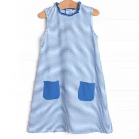 Grace Pocket Dress, Medium Blue Stripe