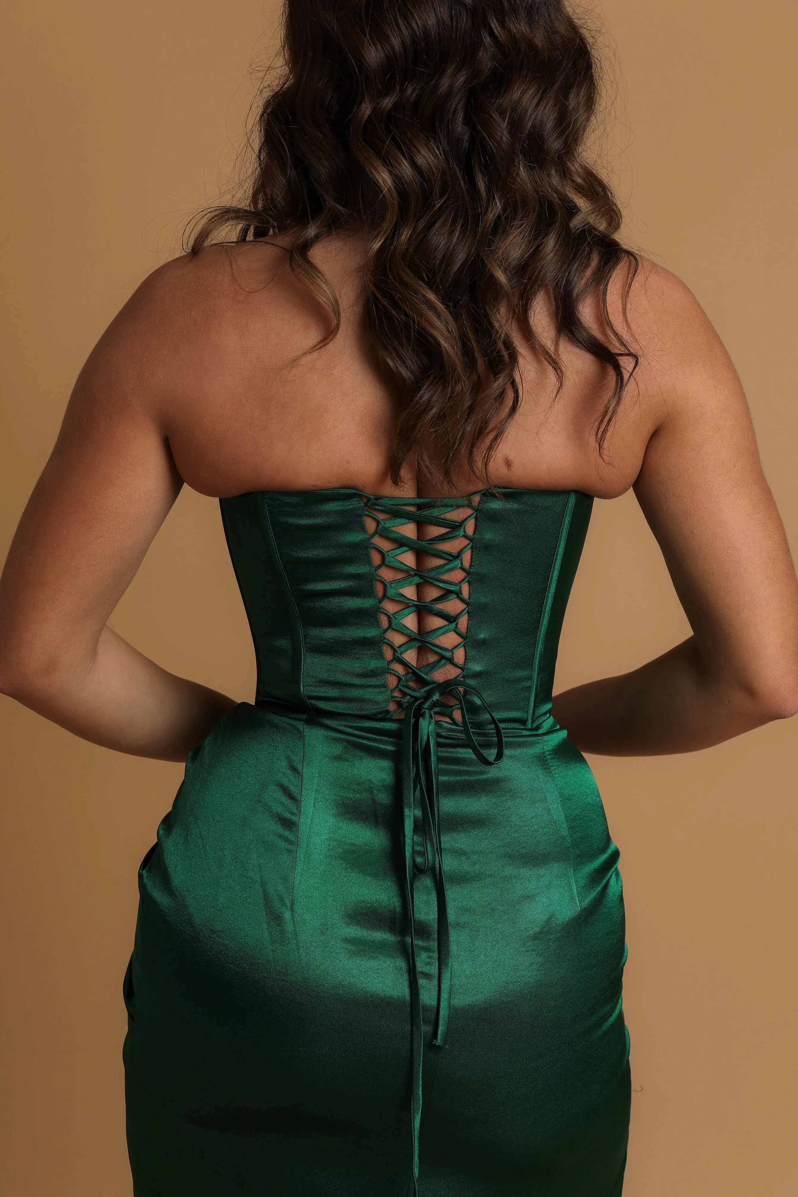 Green corset dress with leg slit