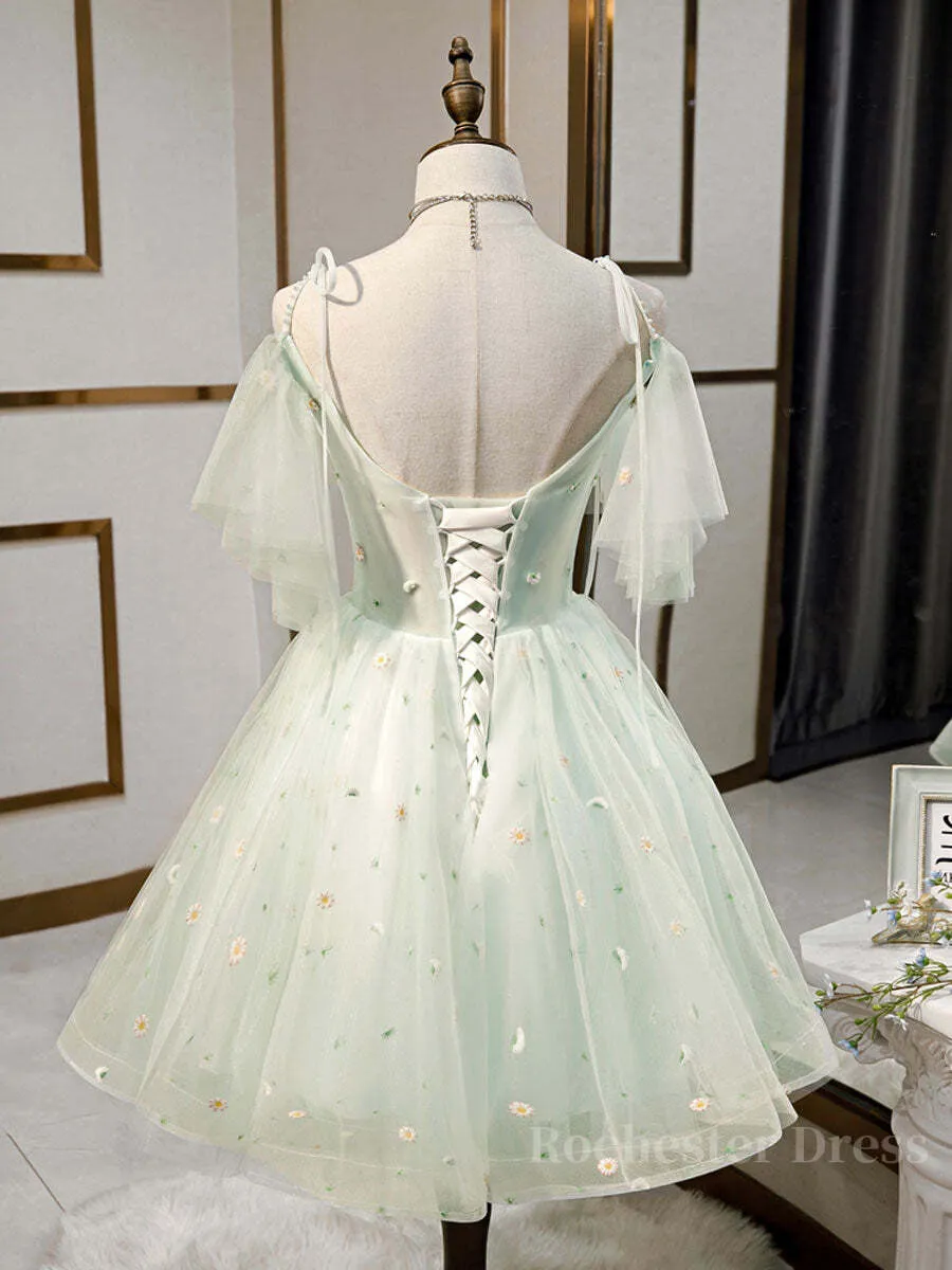 Green tulle short prom dress, green tulle homecoming dress