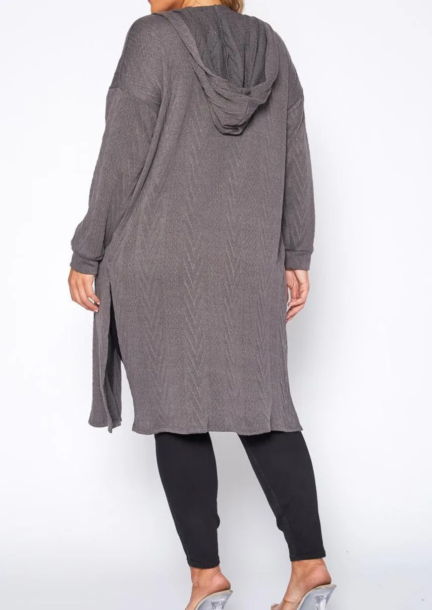 Hi Curvy Plus Size Boho Knit Hooded Duster Cardigan