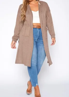 Hi Curvy Plus Size Boho Knit Hooded Duster Cardigan