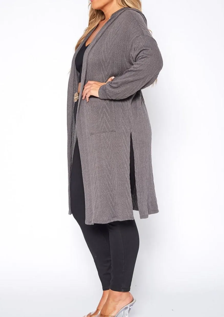 Hi Curvy Plus Size Boho Knit Hooded Duster Cardigan