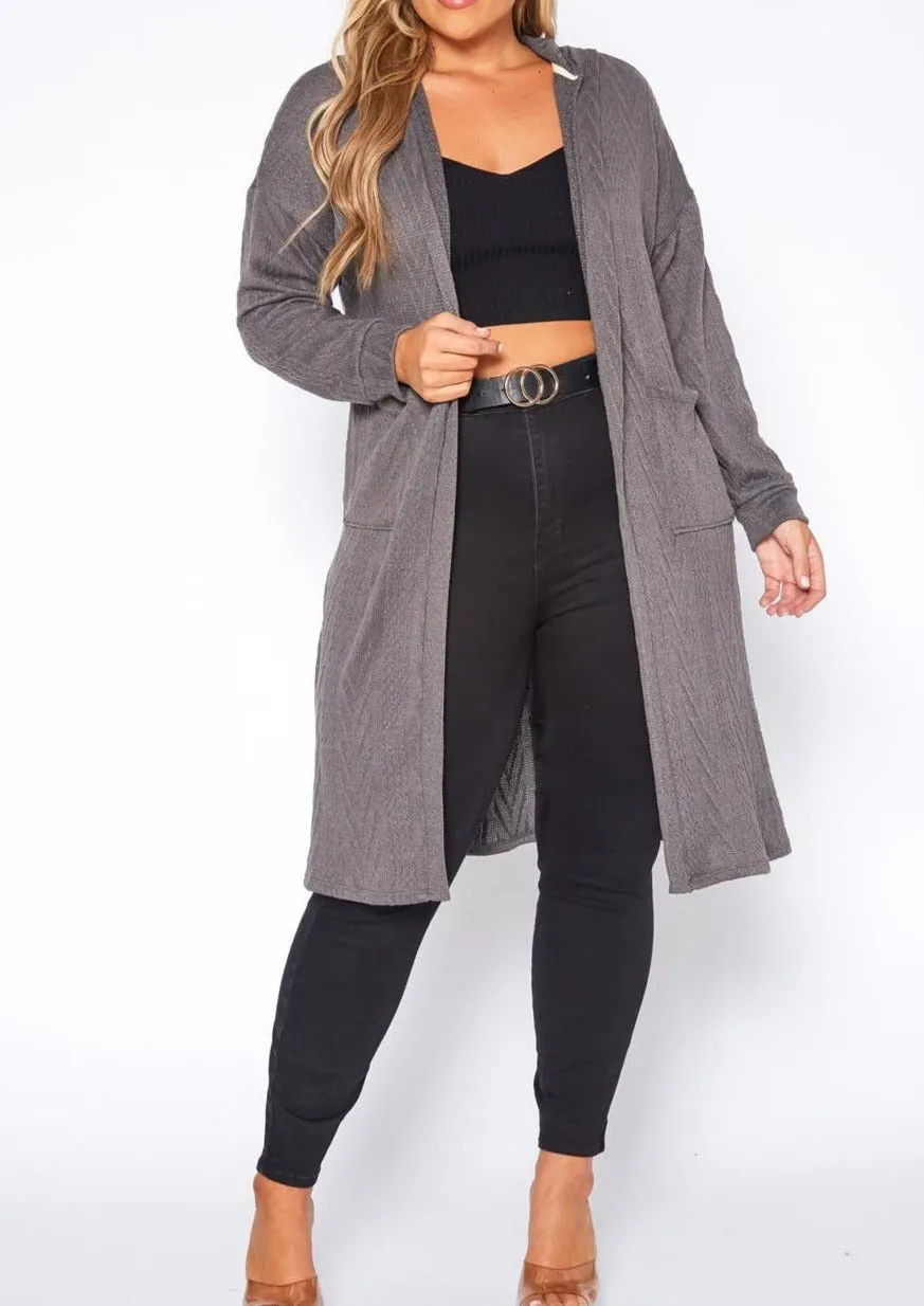 Hi Curvy Plus Size Boho Knit Hooded Duster Cardigan