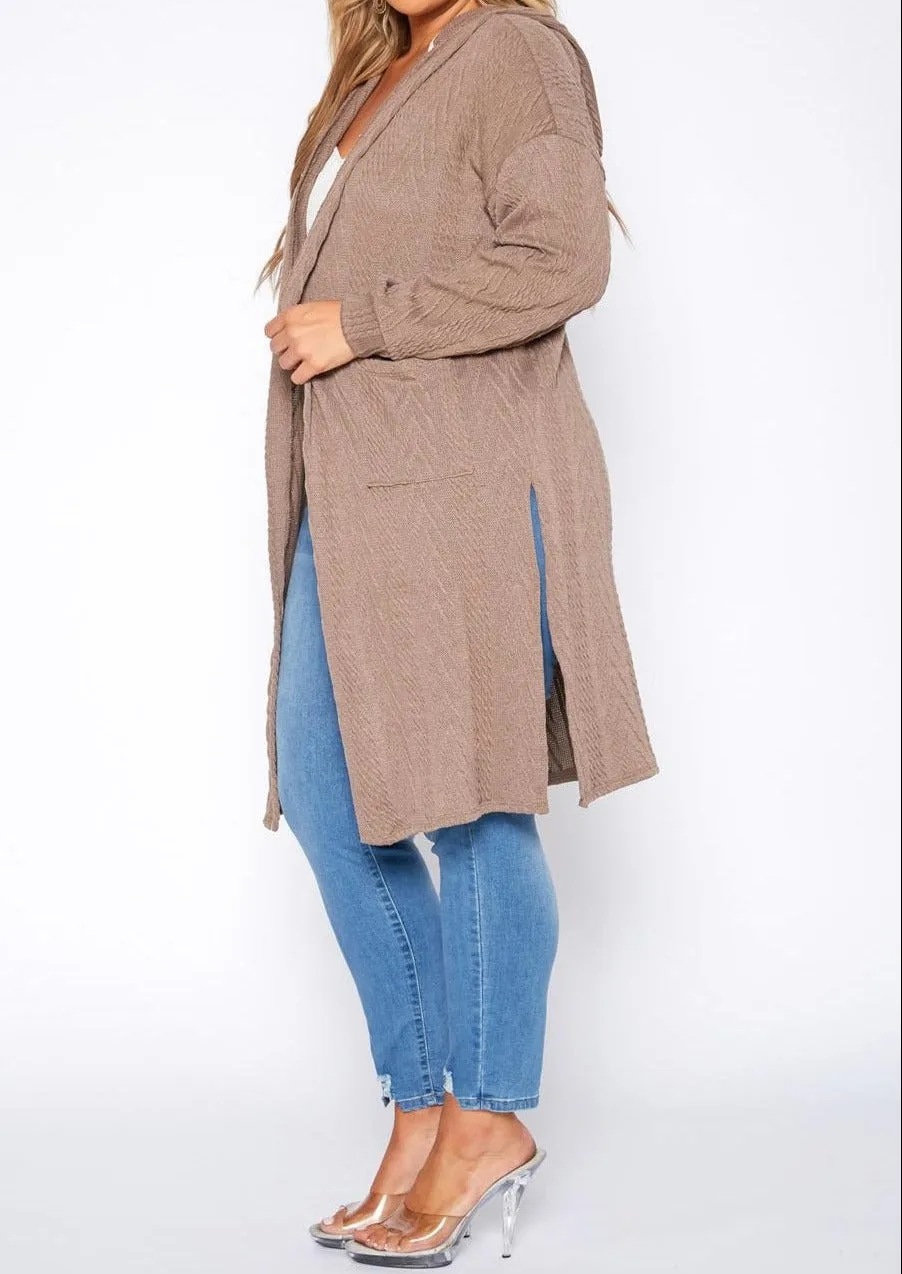 Hi Curvy Plus Size Boho Knit Hooded Duster Cardigan