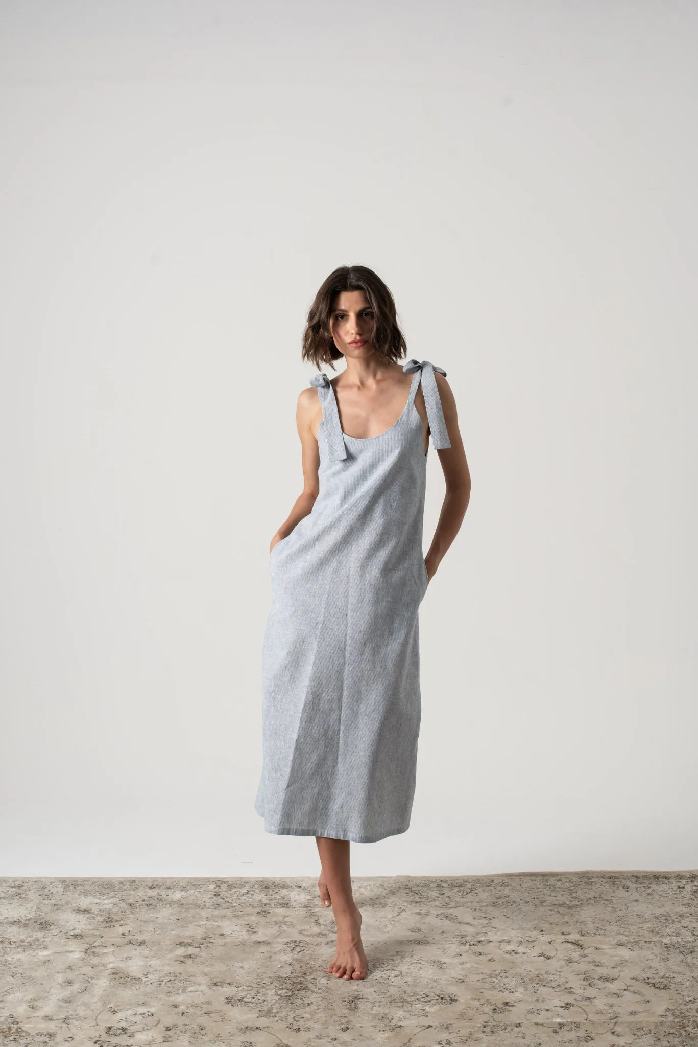 Jakob Linen Slip Dress French Blue Stripe