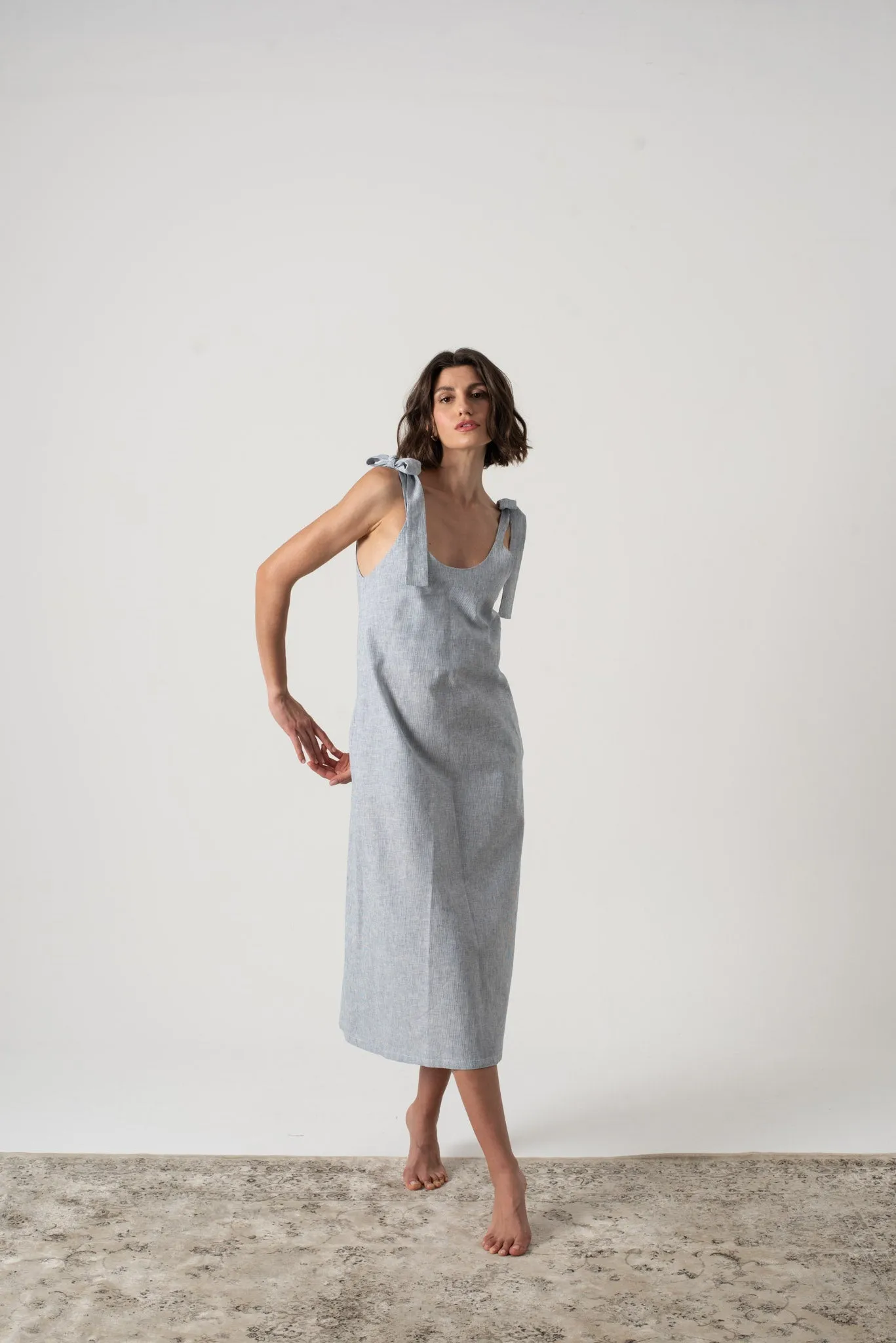 Jakob Linen Slip Dress French Blue Stripe