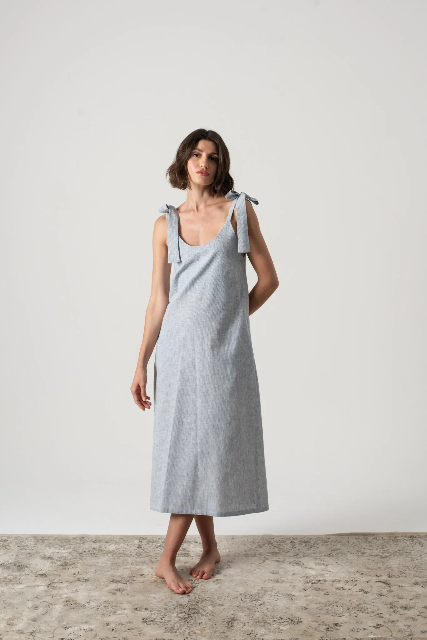 Jakob Linen Slip Dress French Blue Stripe