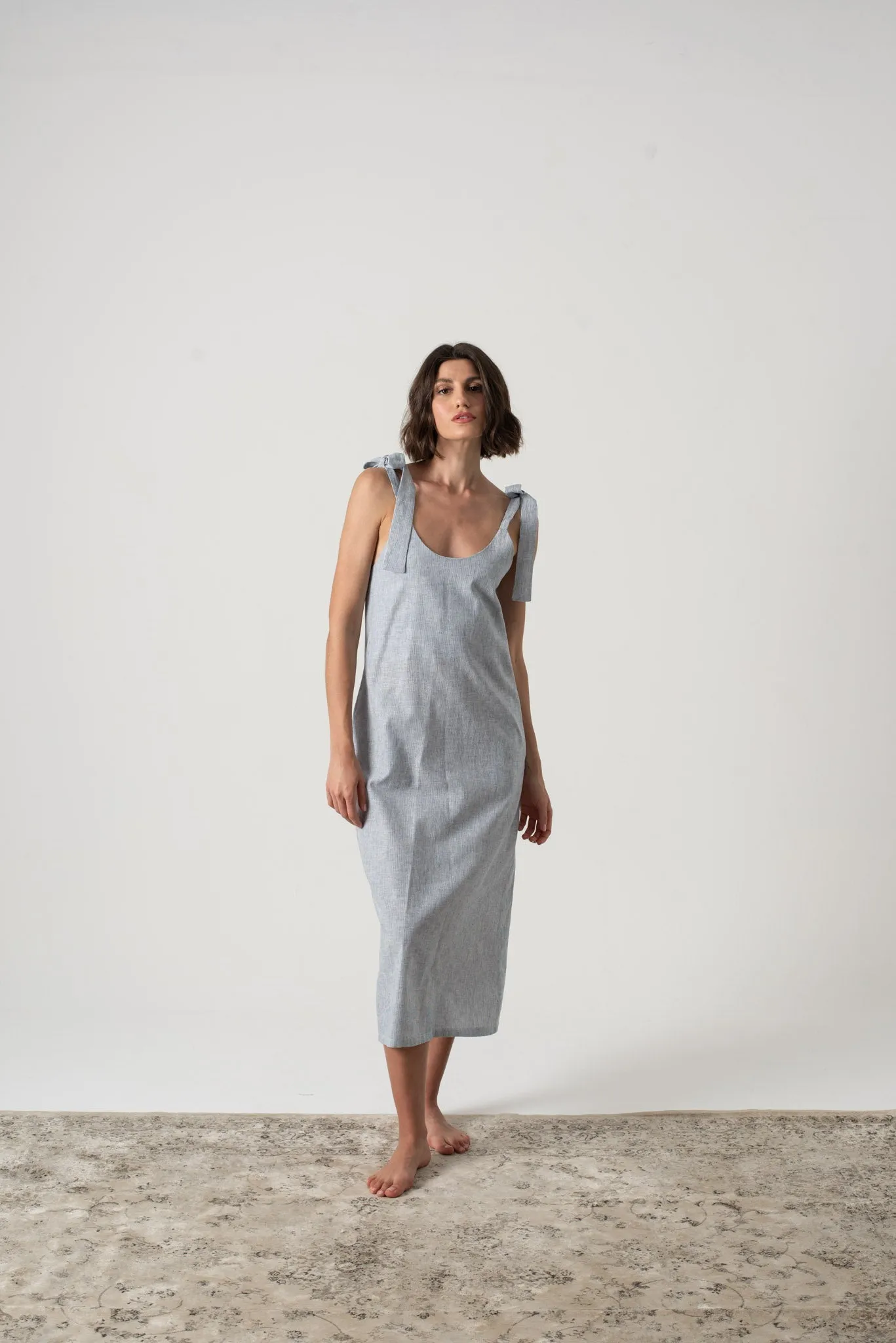 Jakob Linen Slip Dress French Blue Stripe