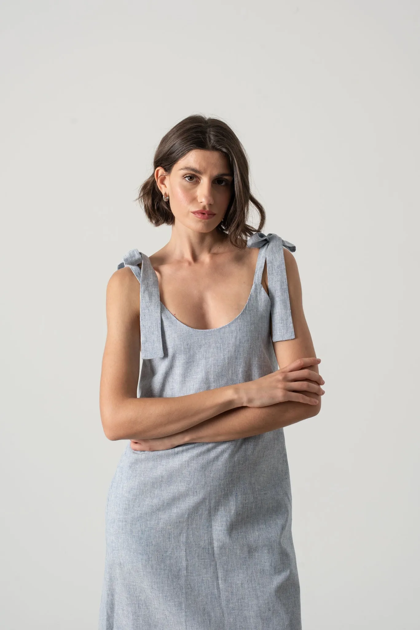 Jakob Linen Slip Dress French Blue Stripe