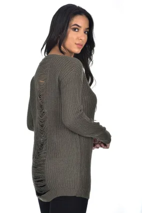 Khaki Cable Knit Ladder Back Jumper