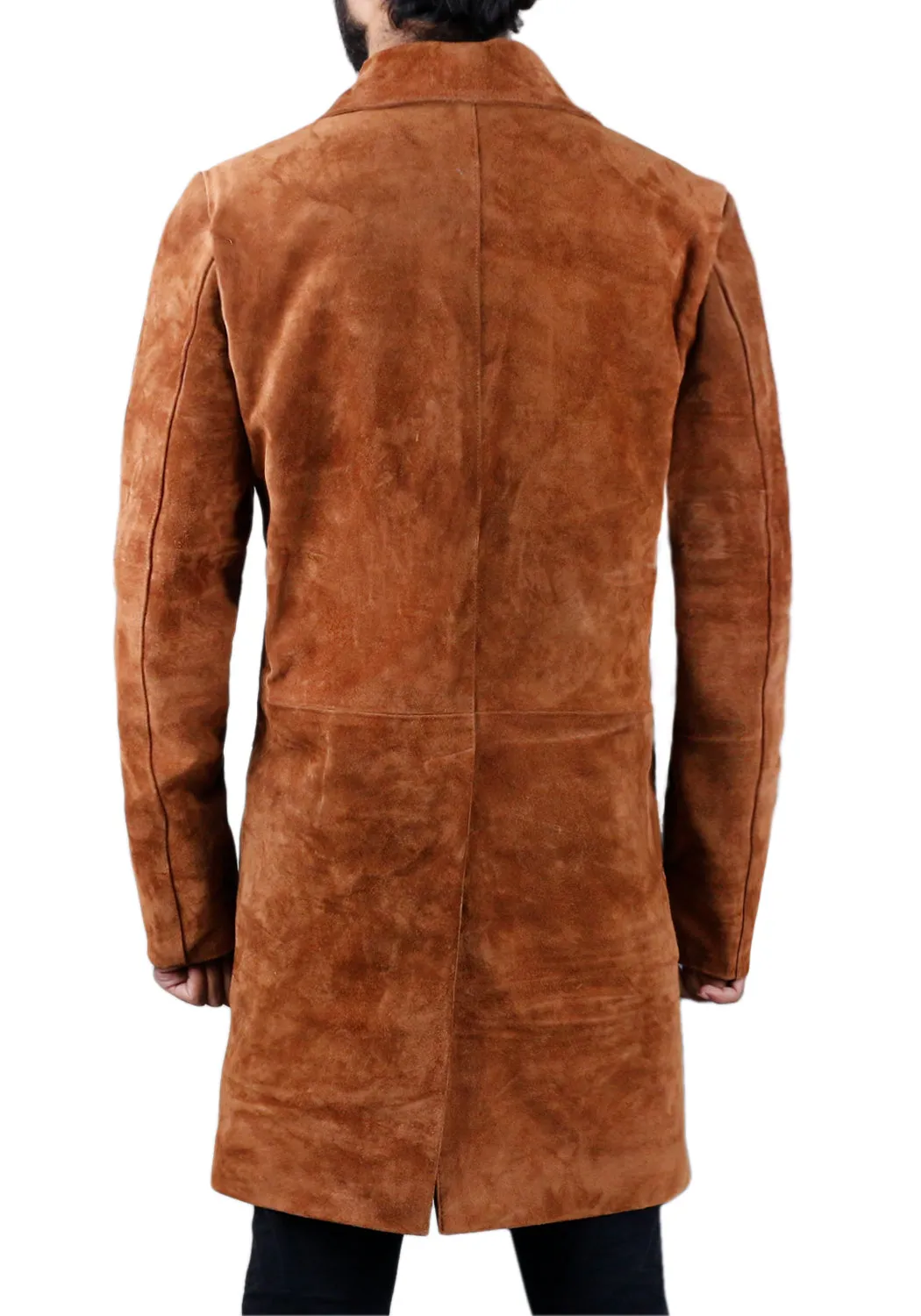 Leather Jackets Hub Mens Genuine Cow Suede Leather Over Coat (Suede-Brown, Over Coat) - 1502302