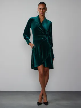 Long Sleeve Velvet Wrap Mini Dress