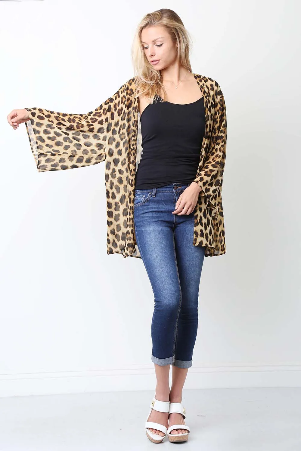 Loose Chiffon Leopard Cardigan Kimono Sleeves