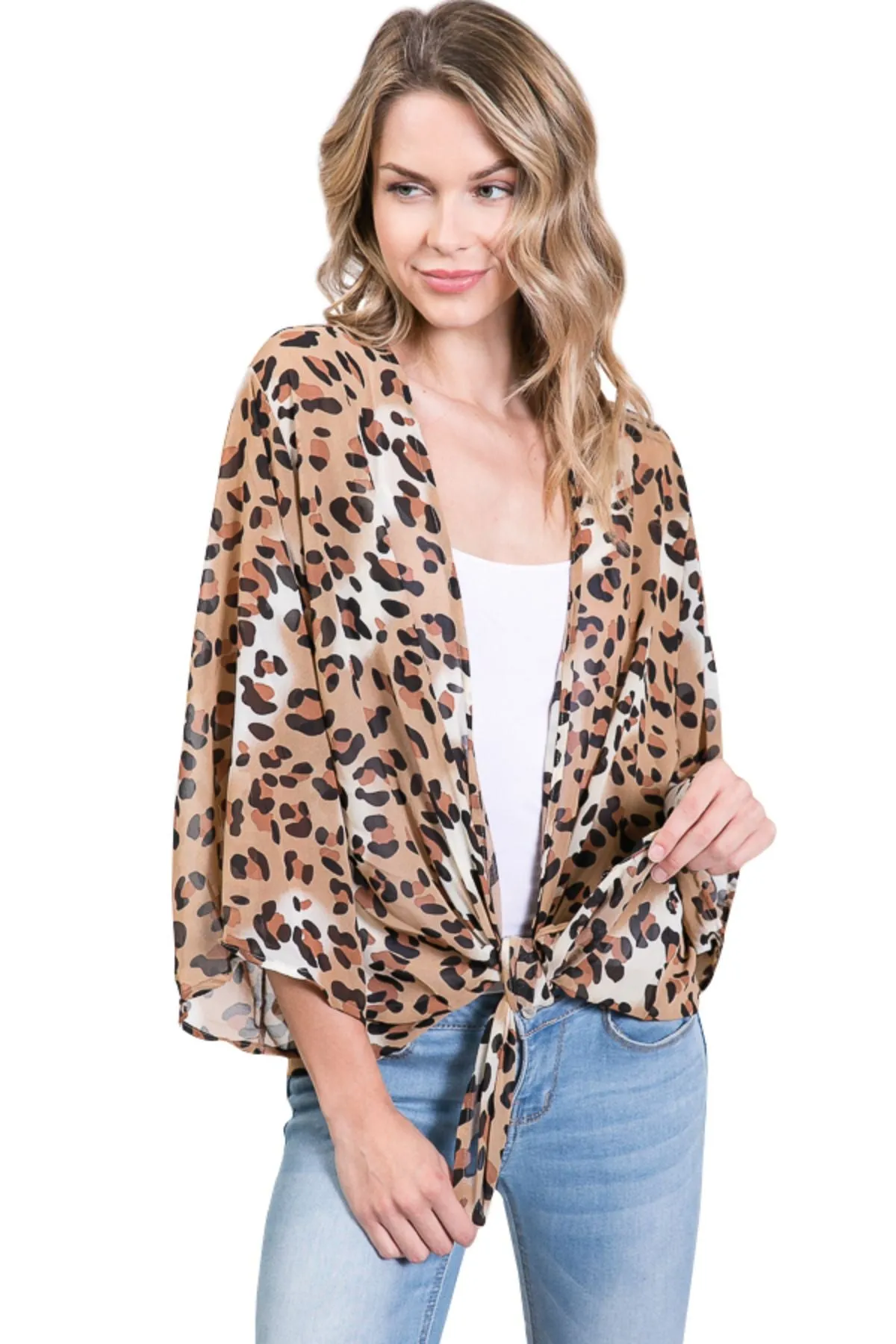 Loose Chiffon Leopard Cardigan Kimono Sleeves