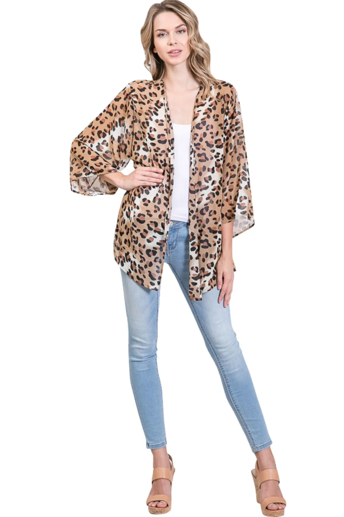 Loose Chiffon Leopard Cardigan Kimono Sleeves