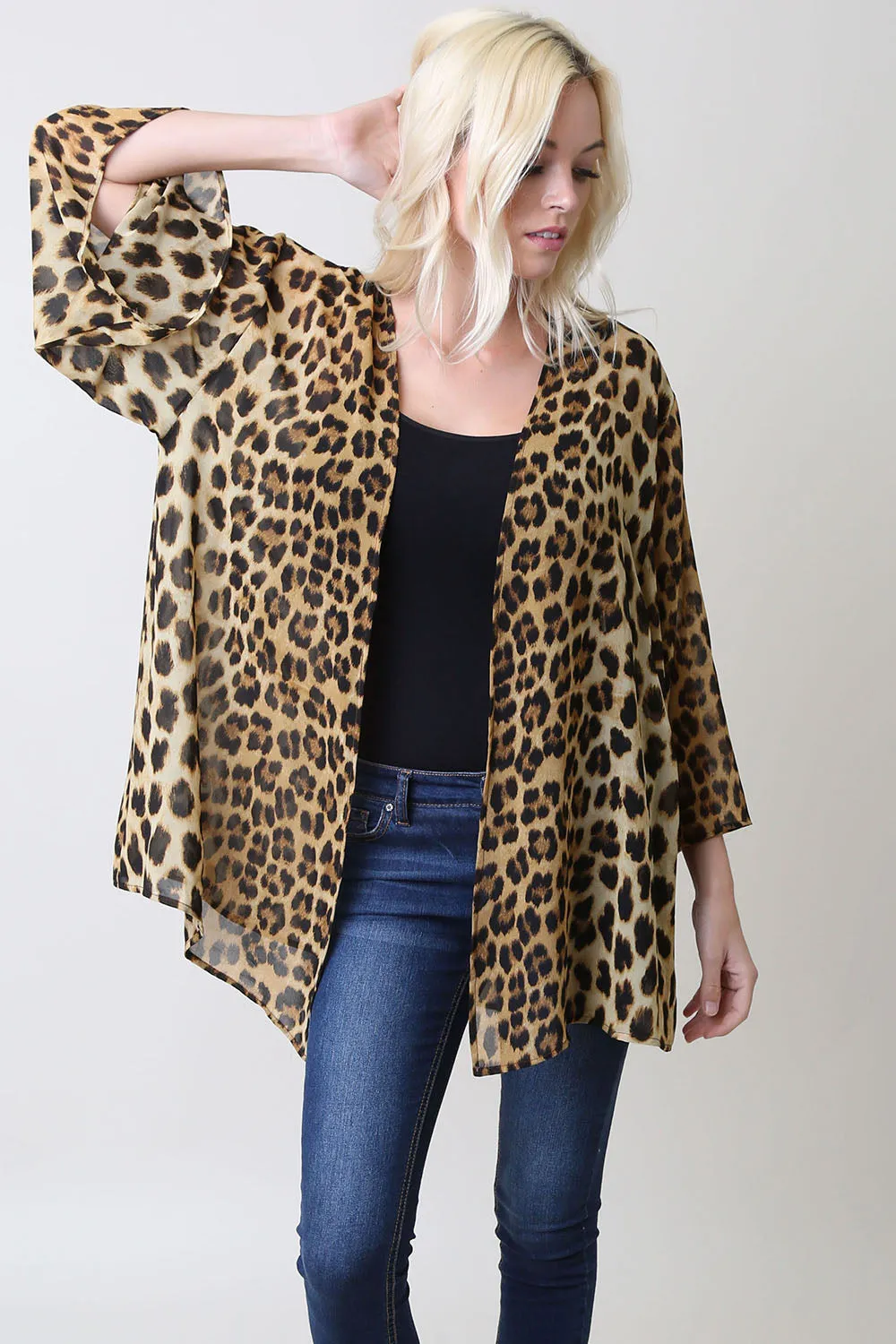 Loose Chiffon Leopard Cardigan Kimono Sleeves