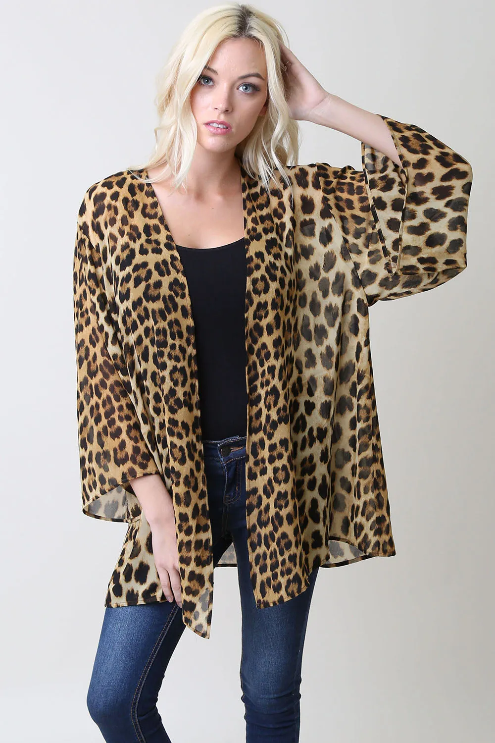 Loose Chiffon Leopard Cardigan Kimono Sleeves