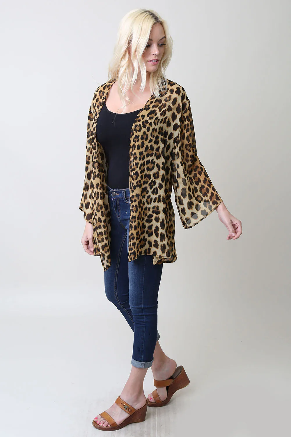 Loose Chiffon Leopard Cardigan Kimono Sleeves