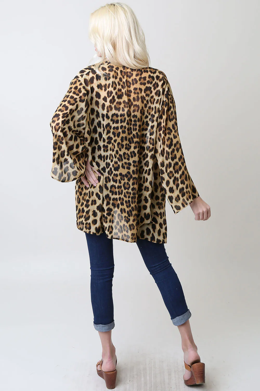 Loose Chiffon Leopard Cardigan Kimono Sleeves