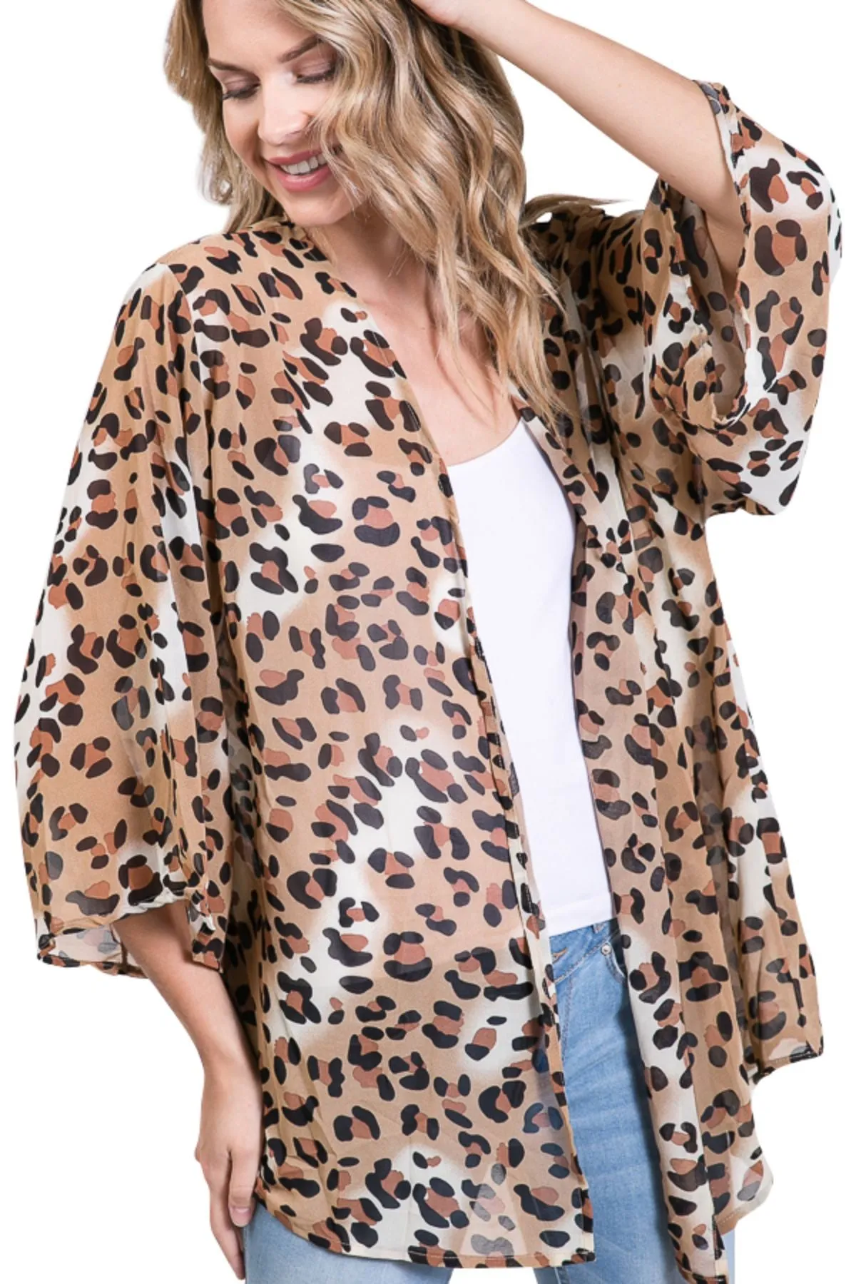 Loose Chiffon Leopard Cardigan Kimono Sleeves