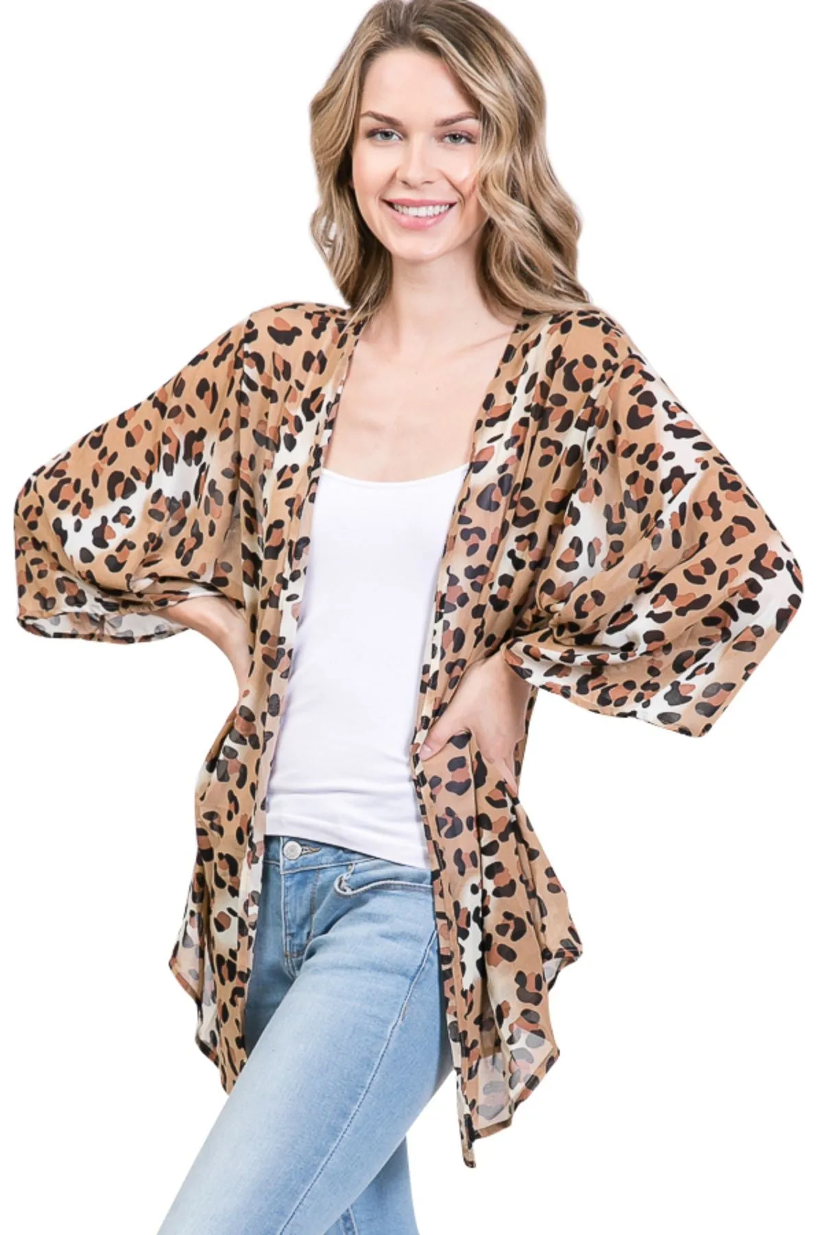 Loose Chiffon Leopard Cardigan Kimono Sleeves