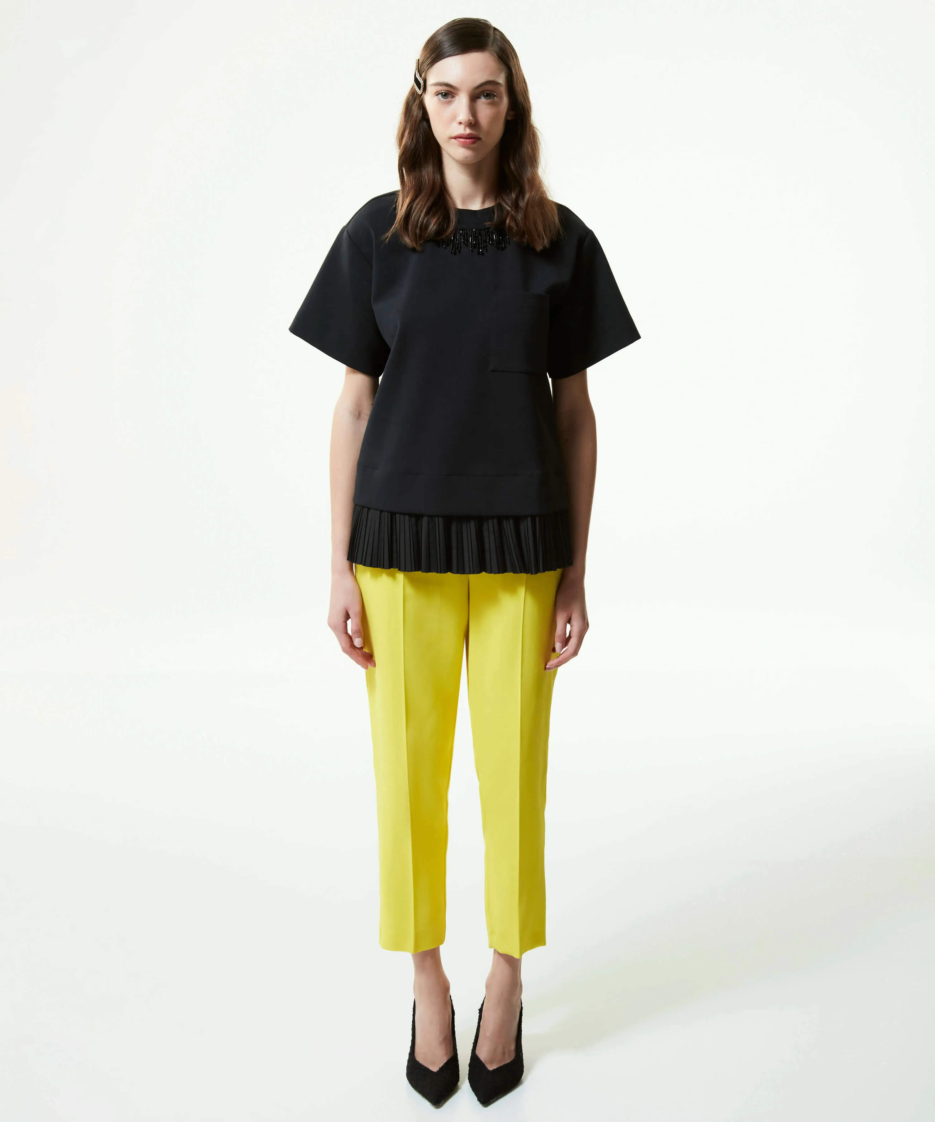 Machka Crepe Cigarette Fit Trousers Yellow