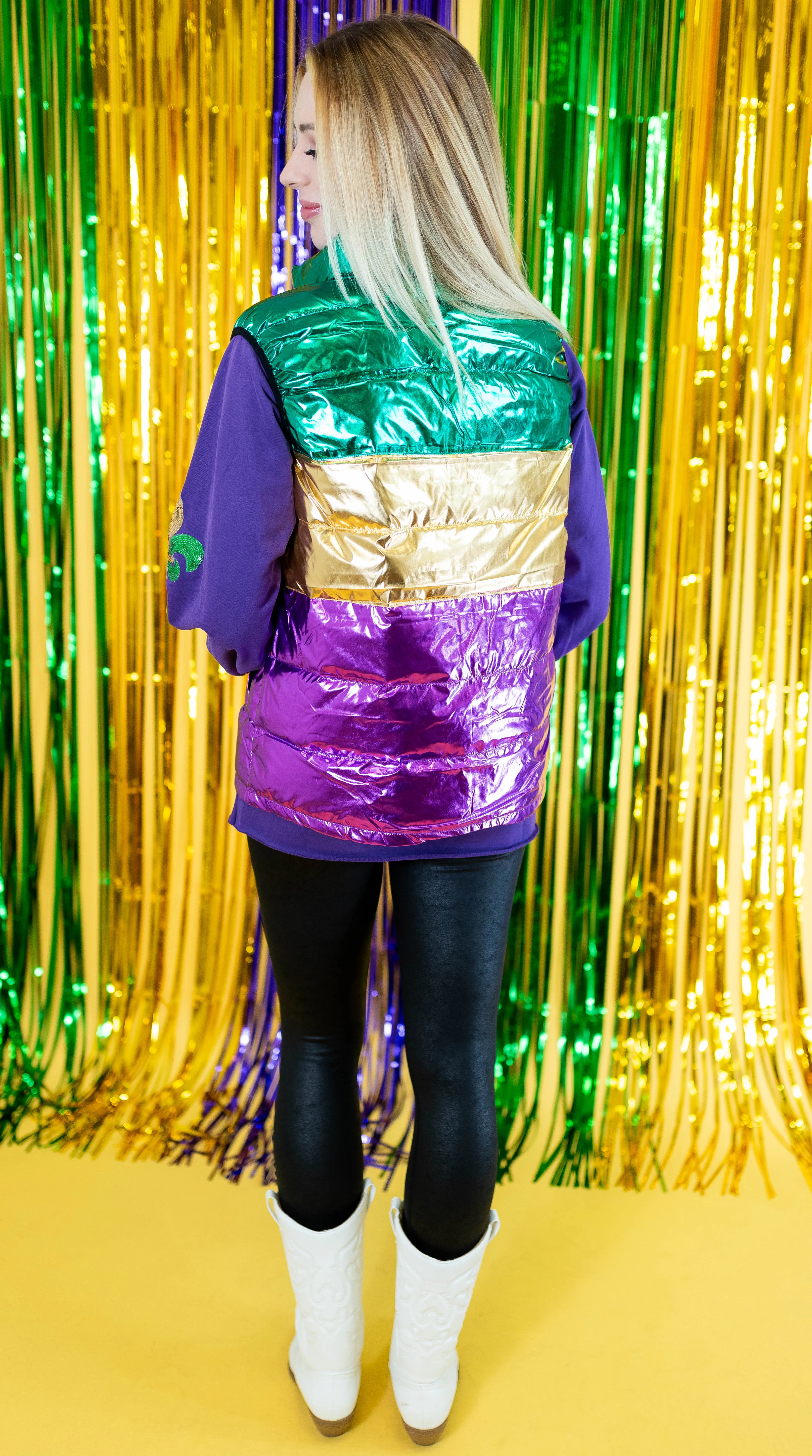 Mardi Gras Color Block Puffer Vest