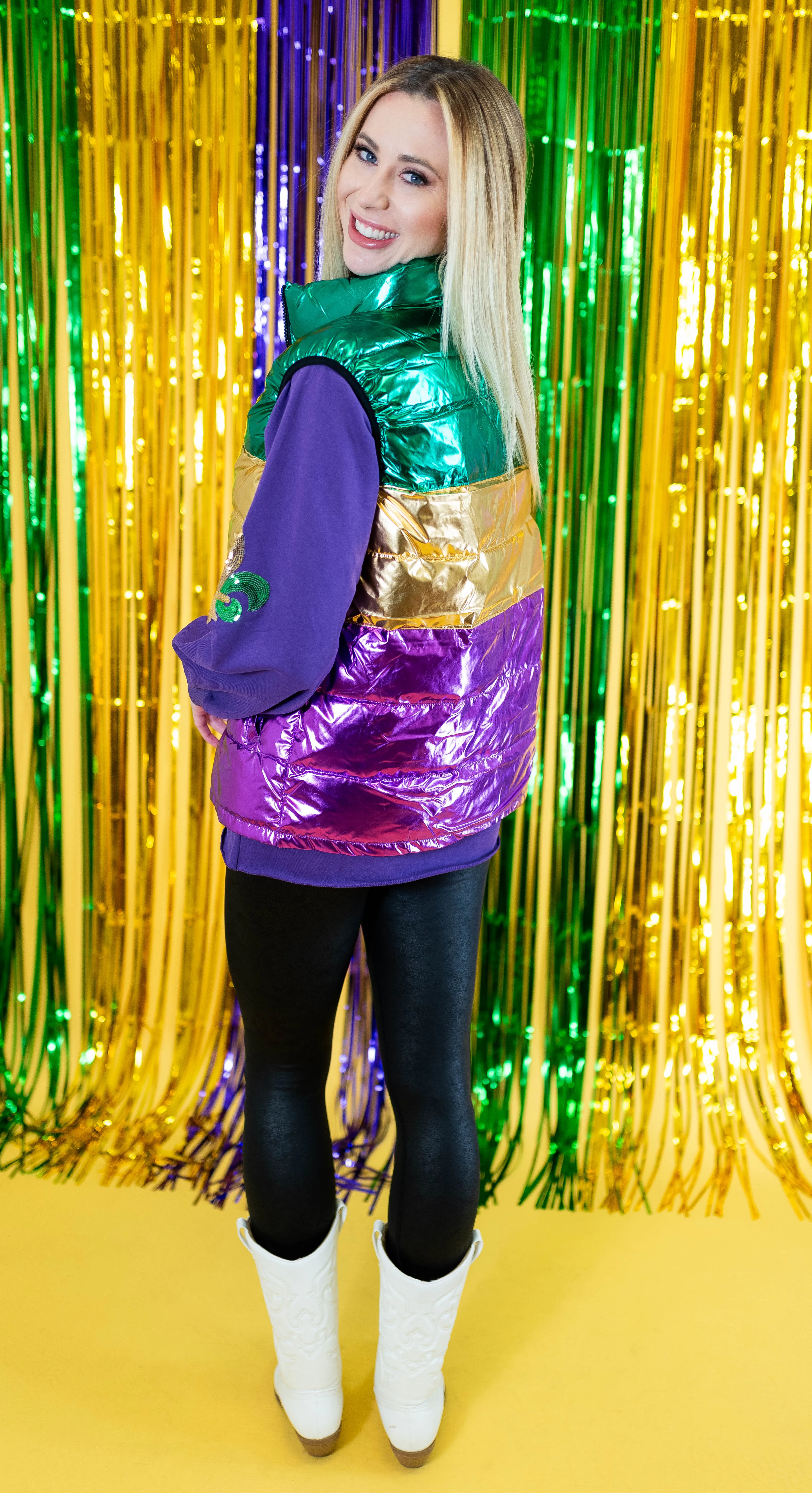 Mardi Gras Color Block Puffer Vest