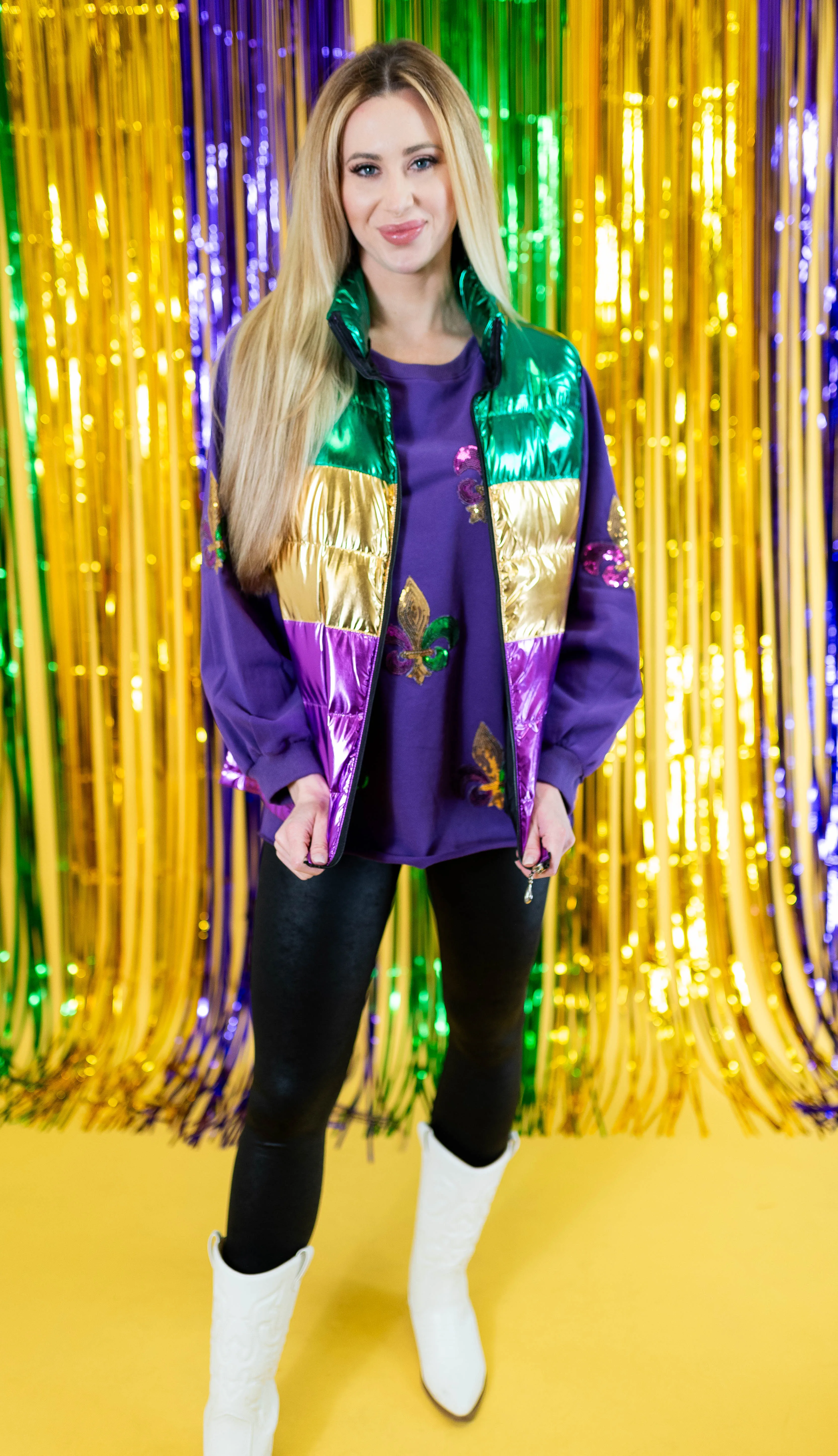 Mardi Gras Color Block Puffer Vest