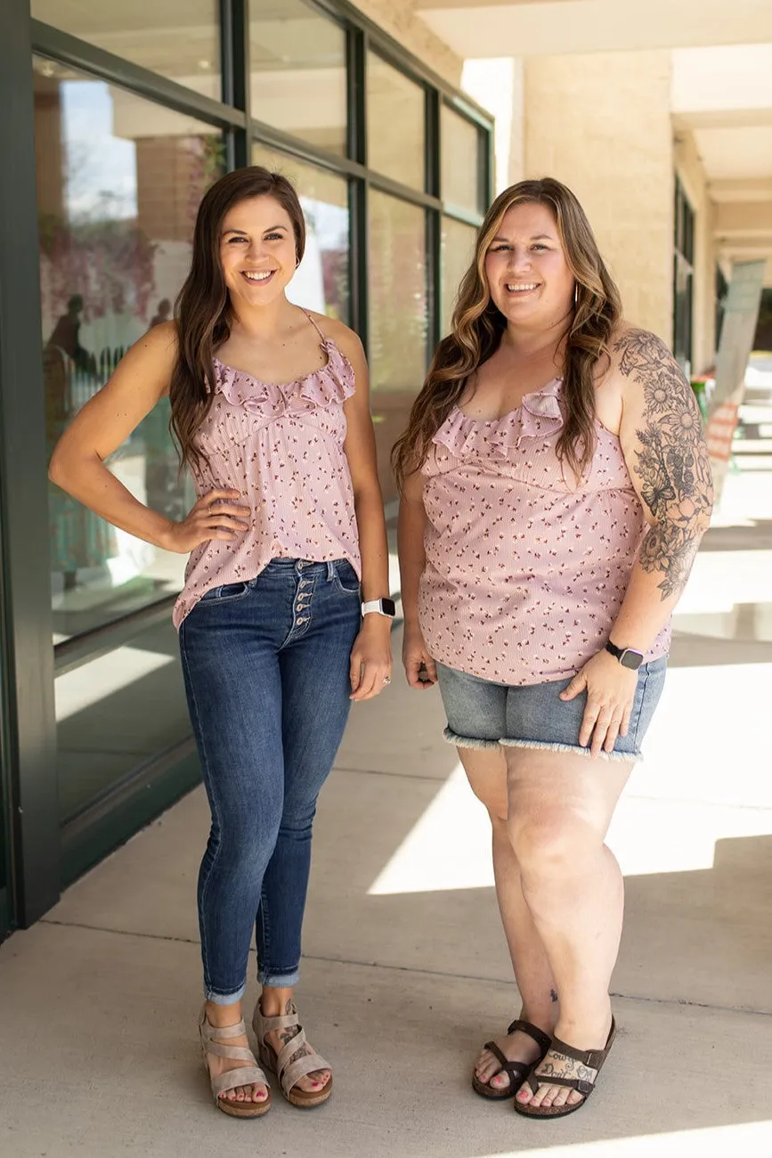 Mauve Floral Ruffle Crossback Tank (SM-3X)