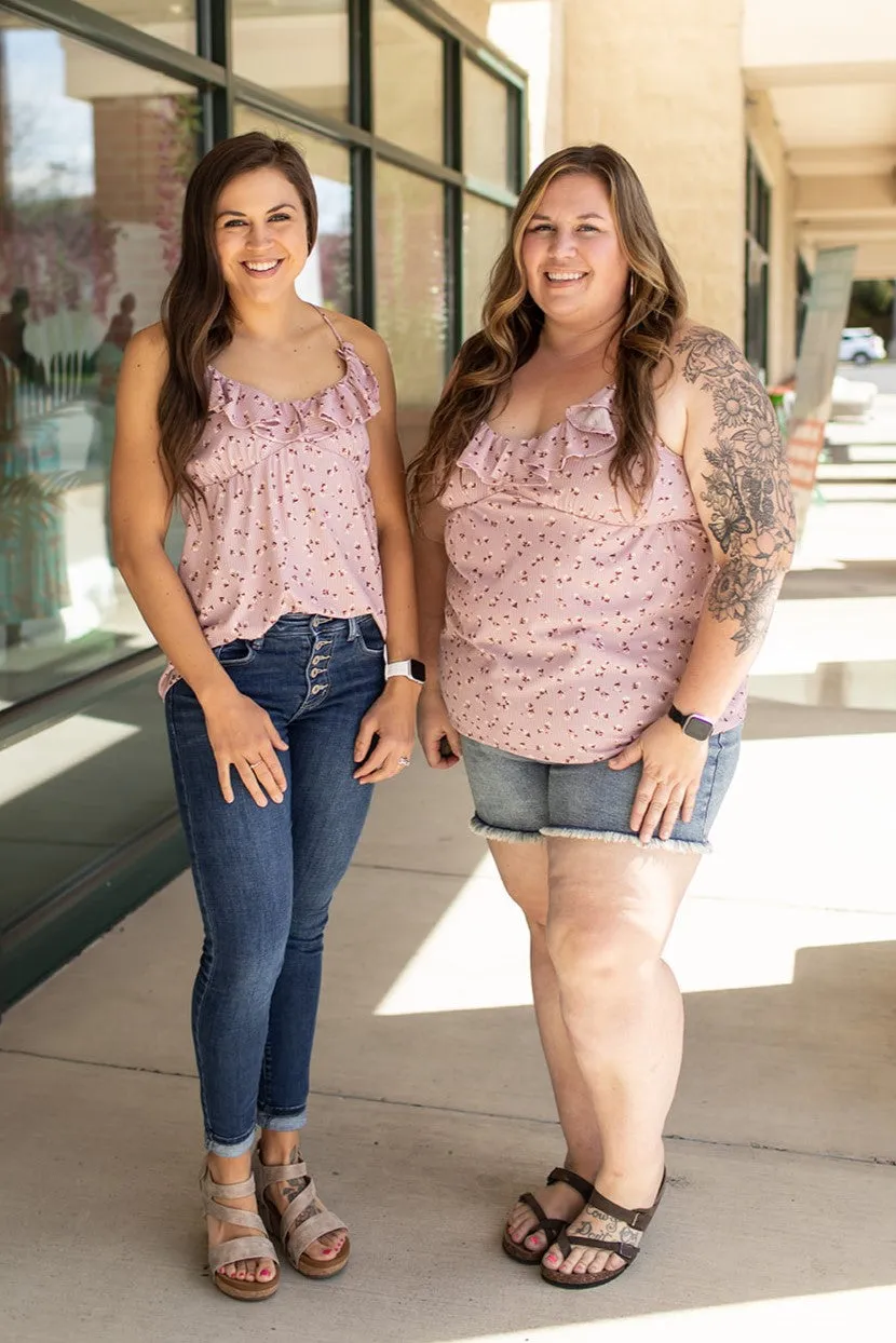 Mauve Floral Ruffle Crossback Tank (SM-3X)