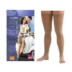 Mediven Plus Thigh-High with Silicone Band, 40-50, Petite, Open, Beige, Size 5