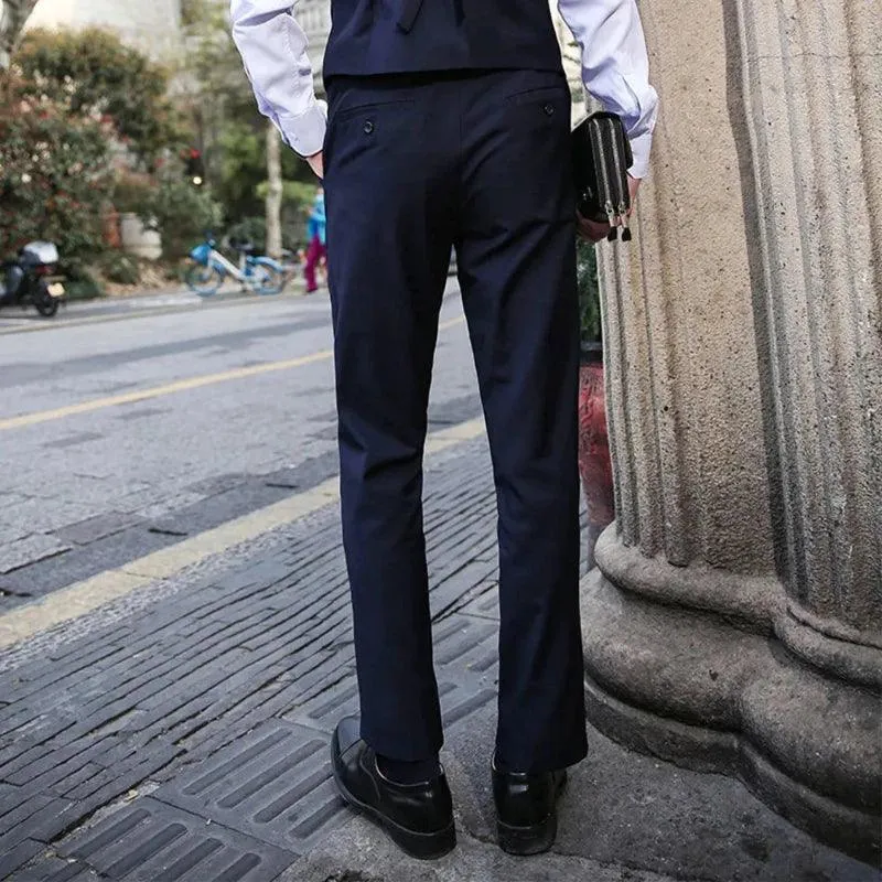 Men Business Casual Suit Pants Solid Office Trousers