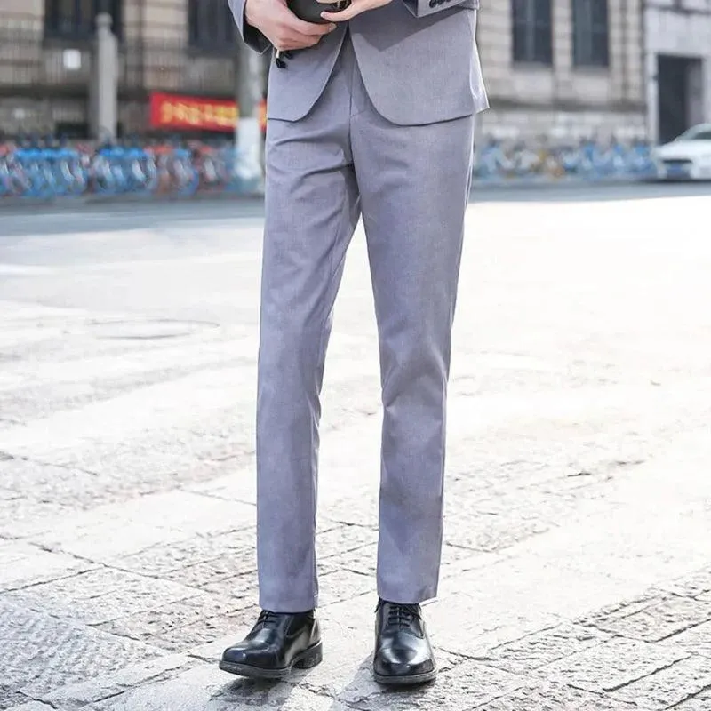 Men Business Casual Suit Pants Solid Office Trousers