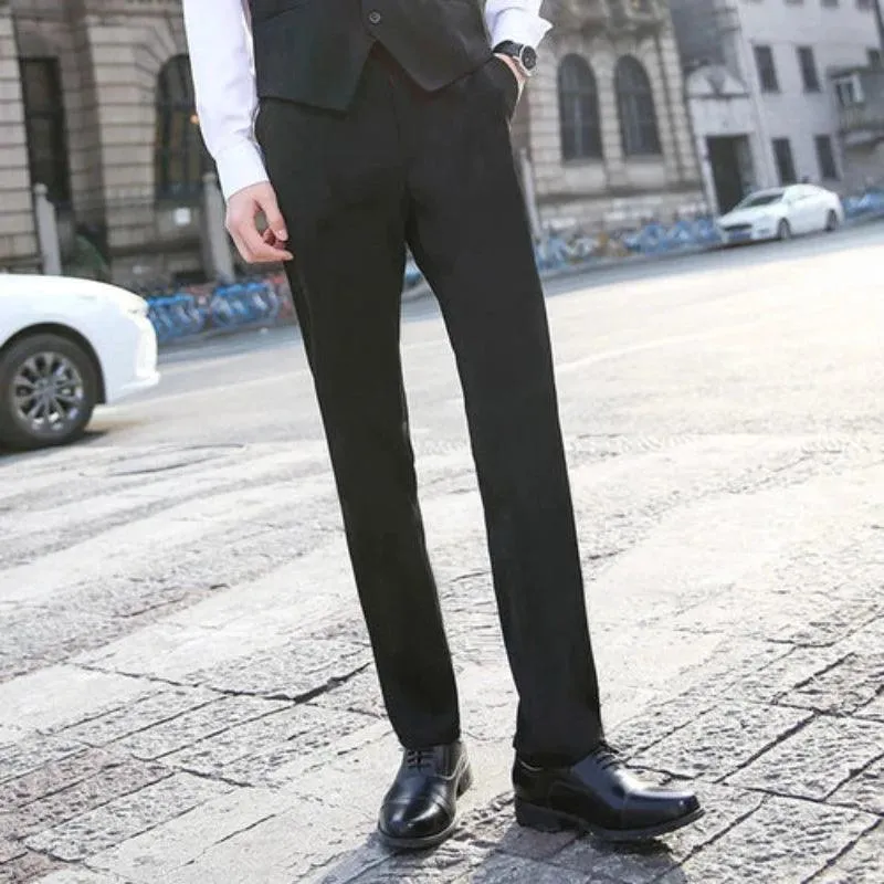 Men Business Casual Suit Pants Solid Office Trousers