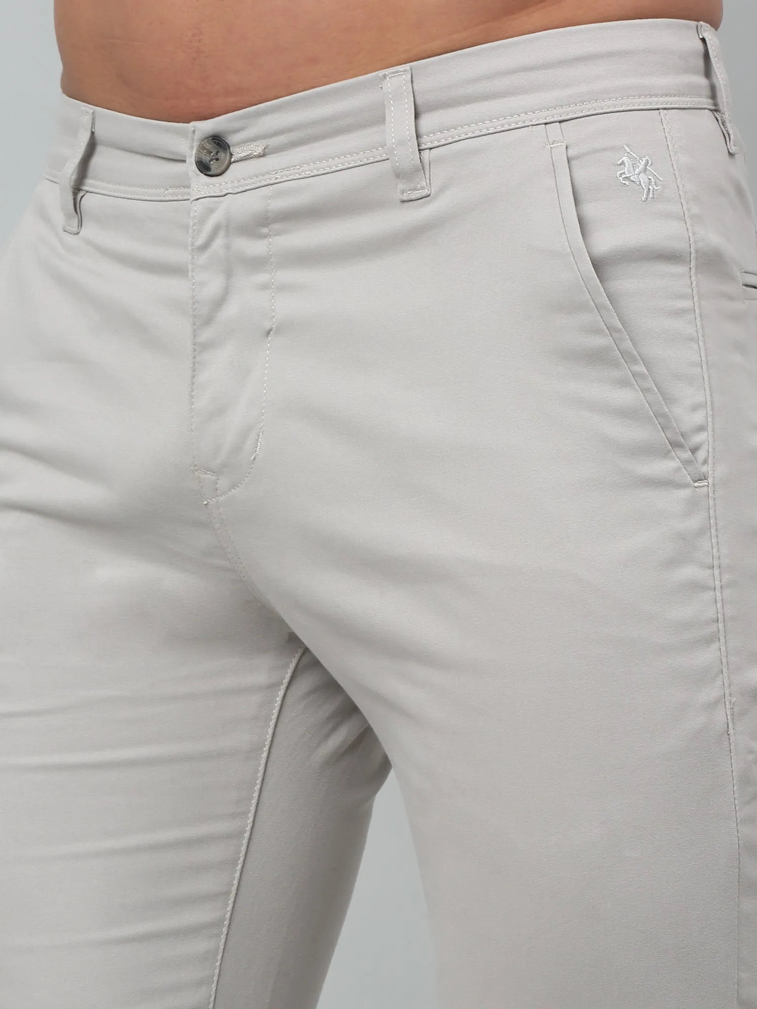 Men's Casual Flat front Silver  Trousers