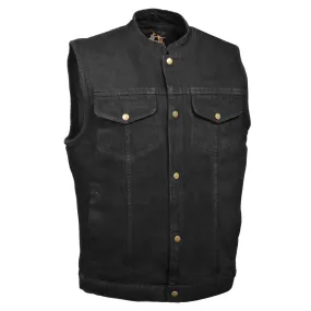 Milwaukee Leather DM2238 Men's Classic Black Denim Club Style Vest with Snap Button Closure