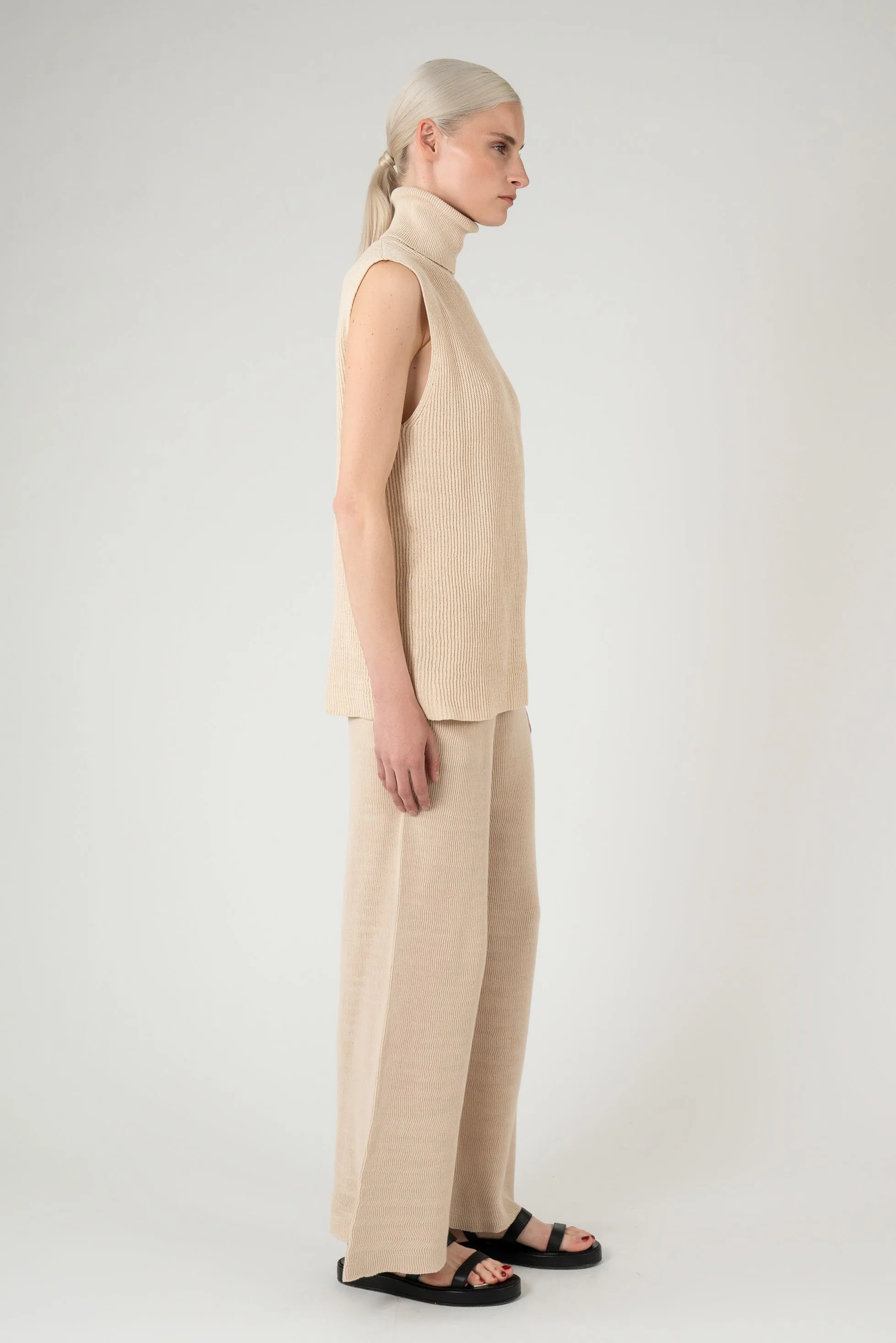 Mira knitted trousers | Beige - Cotton