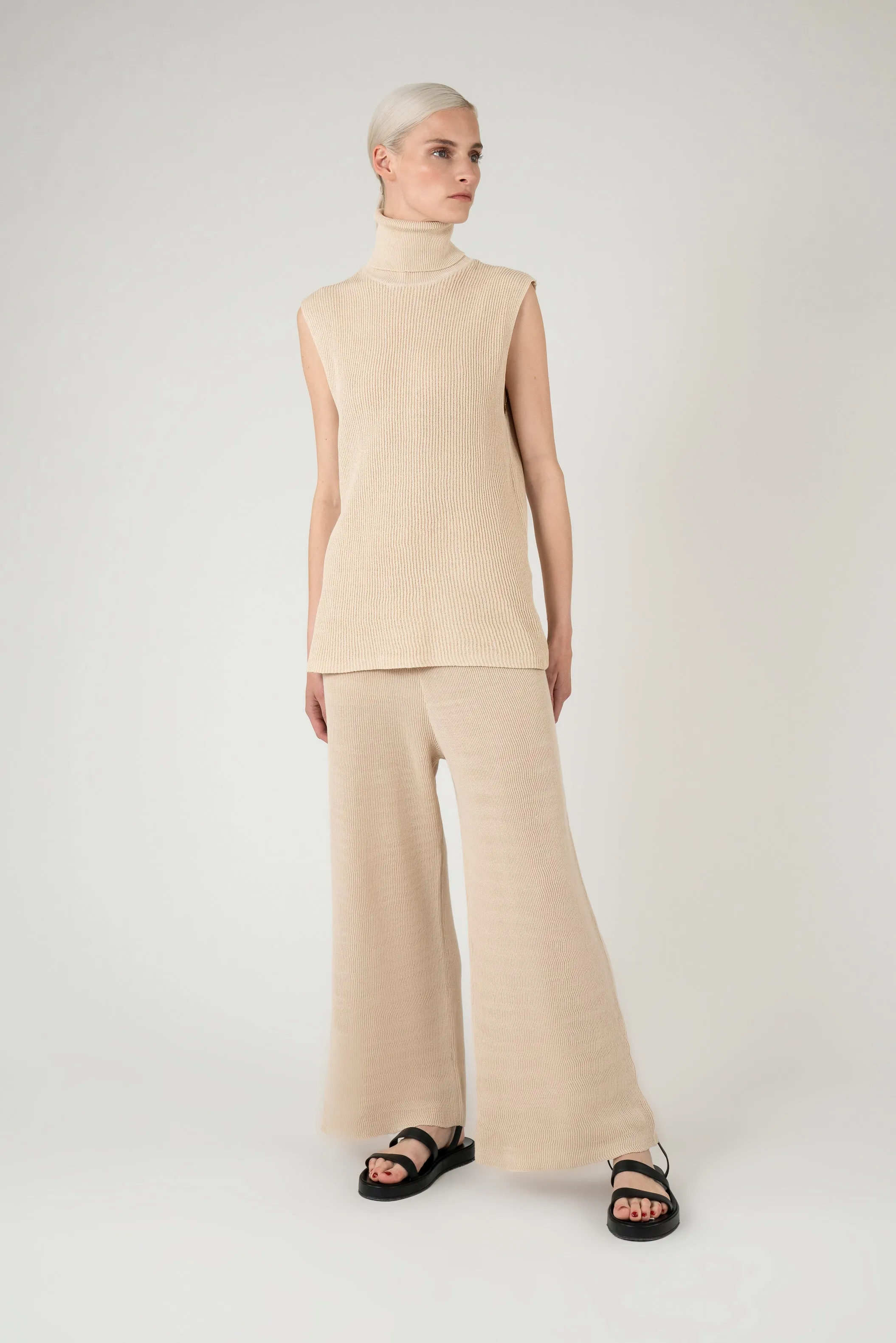 Mira knitted trousers | Beige - Cotton