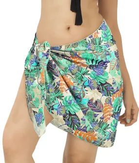 Non-Sheer Allover Tropical Leaves and Flower Half Beach Wrap For Women