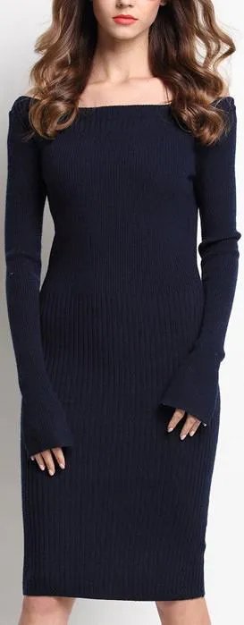 Off-Shoulder Knit Tie-Back Dress