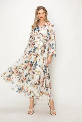 OL24A088-V-NECK WRAP HIGH-LOW MAXI DRESS