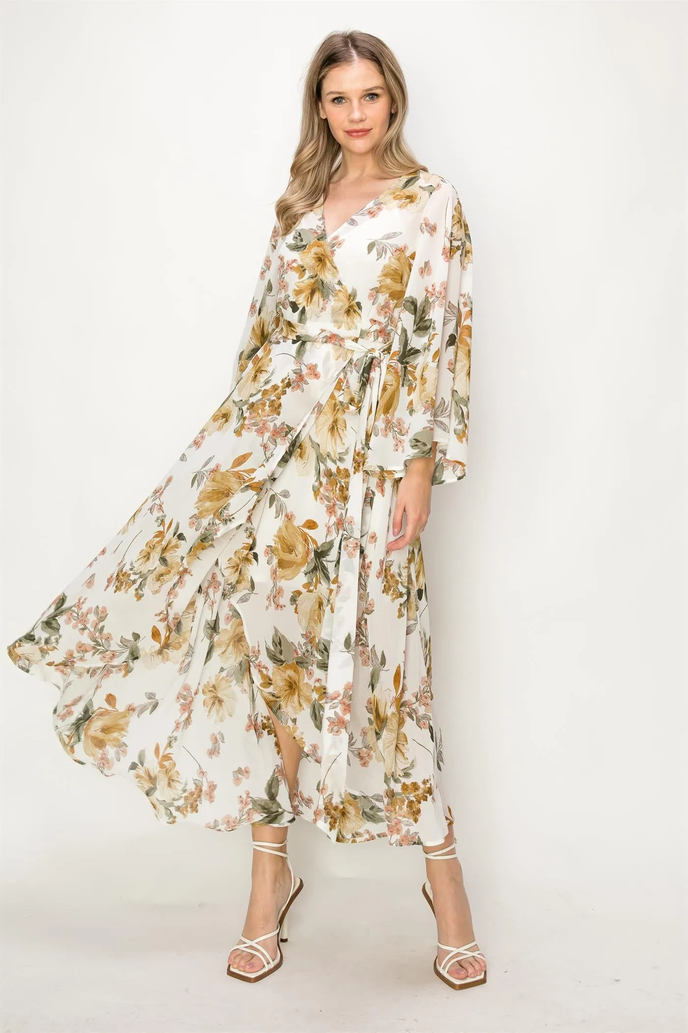 OL24A088-V-NECK WRAP HIGH-LOW MAXI DRESS